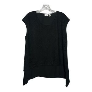 Cato Black Lace Overlay Sleeveless Asymmetric Hem Tunic Top - Size M
